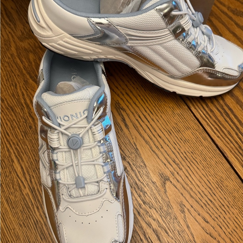 Vionic Women's Metallic Silver and White Sneakers slip on mules. - Picture 4 of 6
